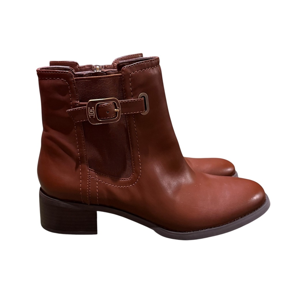 Etienne Aigner Womens Brown Leather Buckle Ankle Boots Block Heel Size 10